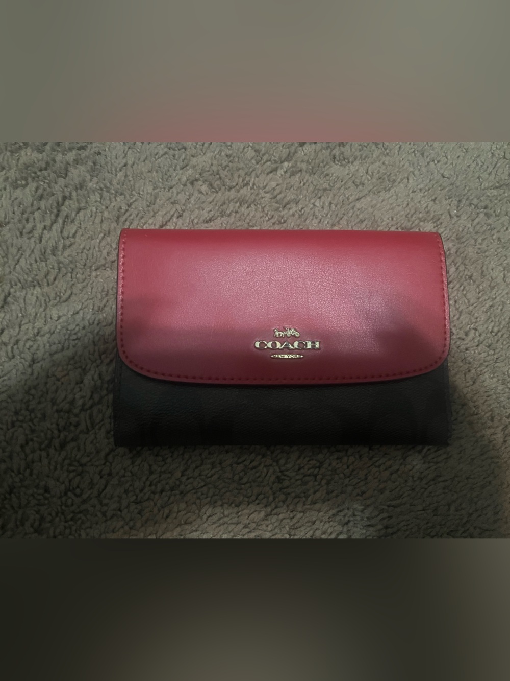 COACH Pink and Black Leather Flap Wallet with Logo Hardware
